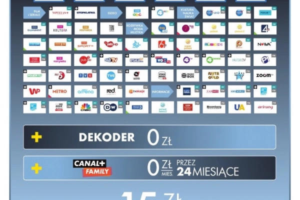 Ogłoszenie - CANAL+ Łódź - 71 kanałów za 15 zł/mies. NAJTAŃSZY PAKIET TV SATELITARNEJ - 130,00 zł