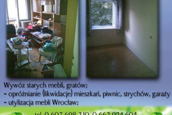 Ogłoszenie - opróżnianie mieszkań Wrocław,wywóz starych mebli,Likwidacja mieszkań Wrocław - Wrocław - 1,00 zł