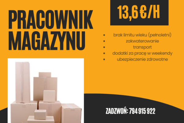 Ogłoszenie - Pracownik Magazynu - Holandia - 60,00 zł