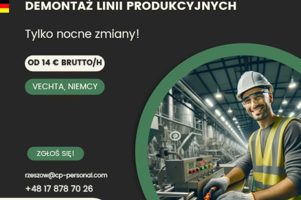 Ogłoszenie - Pracownik ds. montażu i demontażu linii produkcyjnych (k/m) - tylko nocne zmiany! - Rzeszów