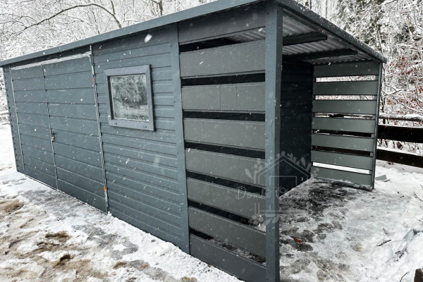 Ogłoszenie - Domek Ogrodowy - Schowek Blaszany 5x3 + 1x3 - okno - drzwi - Antracyt - dach Spad w tył ID443 - Andrychów - 7 350,00 zł