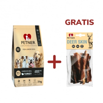 Ogłoszenie - Petner Karma Junior All Breeds z indykiem dla młodych psów wszystkich ras 3kg + Petner Skóra jelenia GRATIS - Poznań - 52,00 zł