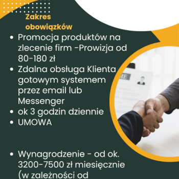 Ogłoszenie - Oferta ogólnopolska.  Praca zdalna - Piaseczno - 4 750,00 zł