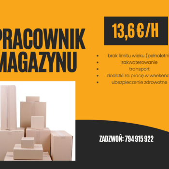 Ogłoszenie - Pracownik Magazynu - Holandia - 60,00 zł