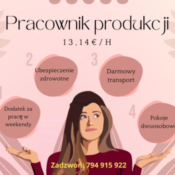 Ogłoszenie - Pracowik produkcji - Holandia - 60,00 zł