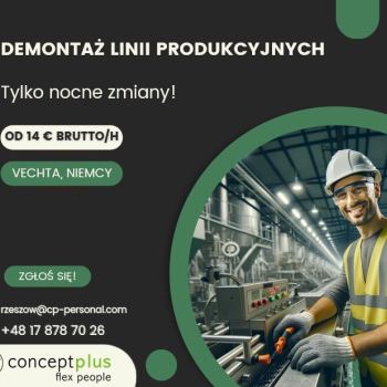 Ogłoszenie - Pracownik ds. montażu i demontażu linii produkcyjnych (k/m) - tylko nocne zmiany! - Rzeszów