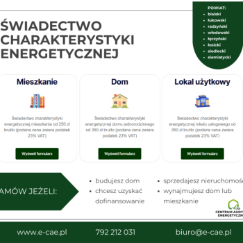 Ogłoszenie - Audyt energetyczny. Świadectwo charakterystyki energetycznej. - Biała Podlaska