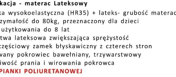 Ogłoszenie - Materac Lateksowy 180x80 antyalergiczny dla dziecka GRUBY!! -gn - 680,00 zł