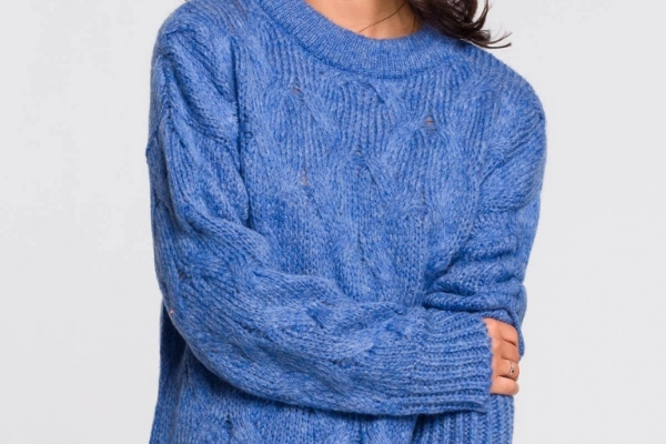 Ogłoszenie - Sweter ze splotem typu warkocz - niebieski - 169,00 zł