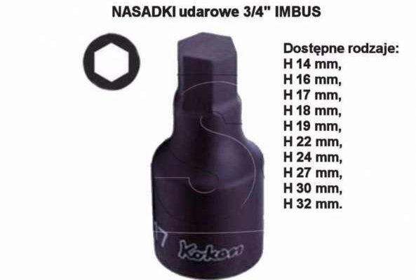 Ogłoszenie - NASADKI udarowe 3/4 IMBUS KOKEN - H 14, 16, 17, 18, 19, 22, - 99,00 zł