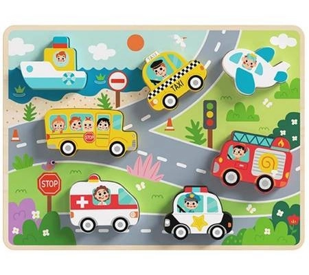 Ogłoszenie - Drewniane Puzzle Pojazdy Dopasuj Kształty TOOKY TOY - 38,99 zł