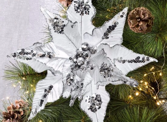 Ogłoszenie - Świąteczny kwiat dekoracyjny z tkaniny zdobiony cekinami - 13,52 zł