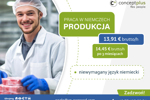 Ogłoszenie - Pracownik produkcji bez znajomości języka - nawet do 14,45 € brutto/h! - Zielona Góra