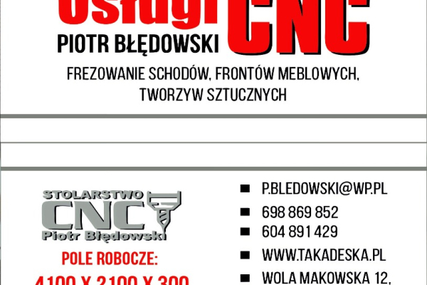 Ogłoszenie - Usługi CNC oraz stolarskie Drewno, MDF, Tworzywa sztuczne - Łódzkie - 100,00 zł