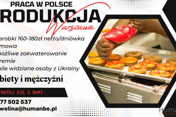 Ogłoszenie - Pracownik produkcji - WARSZAWA - Warszawa - 180,00 zł