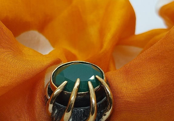 Ogłoszenie - Piękny handmade pierścionek srebro ciężki szmaragd - 350,00 zł