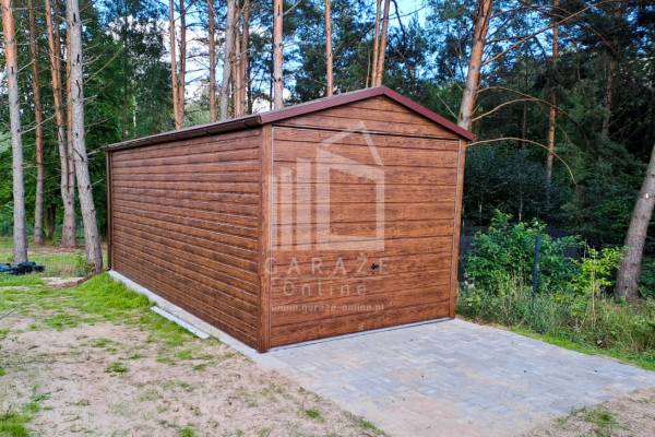 Ogłoszenie - GARAŻ BLASZANY 3m x 6m poziom - dwuspad - Brama uchylna - ciemny orzech rynny ID409 - Żory - 10 580,00 zł