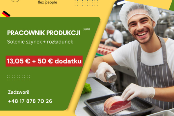 Ogłoszenie - Pracownik produkcji (k/m) - solenie + rozładunek - Niemcy - Rzeszów