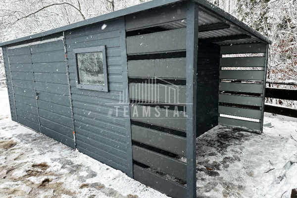 Ogłoszenie - Domek Ogrodowy - Schowek Blaszany 5x3 + Wiata - okno - drzwi - Antracyt - dach Spad w tył TS532 - Zielona Góra - 7 350,00 zł