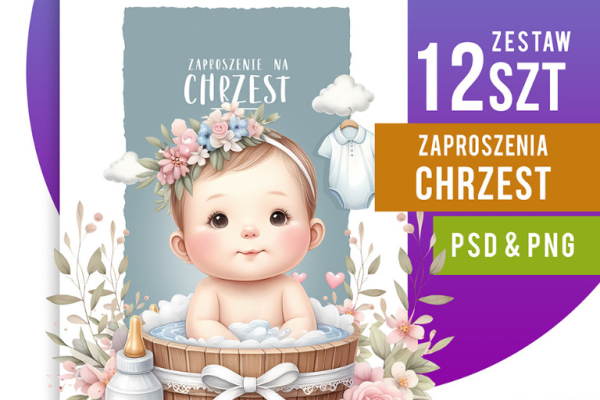 Ogłoszenie - Zaproszenia chrzest święty Zestaw szablonów 12 szt projekty do druku dla Dzieci - Małopolskie - 180,00 zł