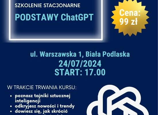 Ogłoszenie - Kurs stacjonarny - "Podstawy ChatGPT" w szkole Cosinus Biała Podlaska - Lubelskie - 99,00 zł