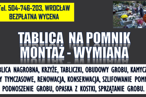 Ogłoszenie - Tabliczka nagrobna, cena Wrocław tel. 504-746-203, na krzyż, Wrocław, cmentarz - Wrocław