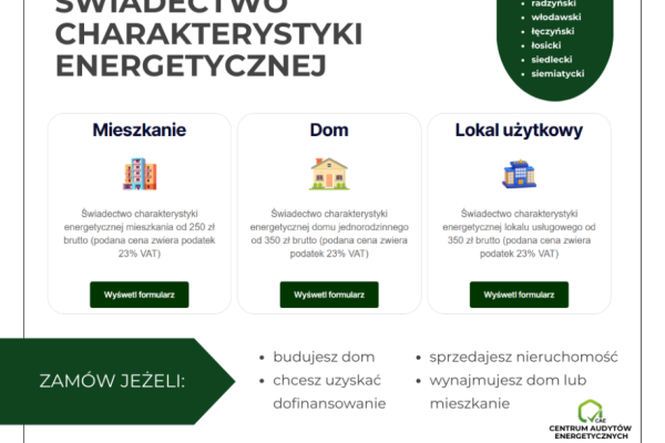 Ogłoszenie - Audyt energetyczny. Świadectwo charakterystyki energetycznej. - Biała Podlaska