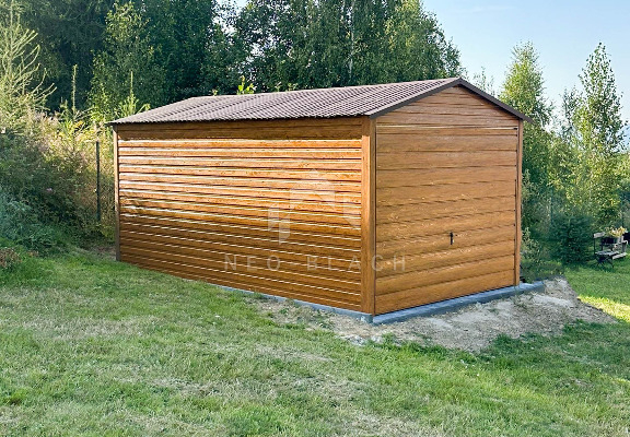 Ogłoszenie - Garaż Blaszany 3x5m - Brama Uchylna - Jasny orzech - Drewnopodobny - Dach Dwuspadowy NB281 - Konin - 6 300,00 zł