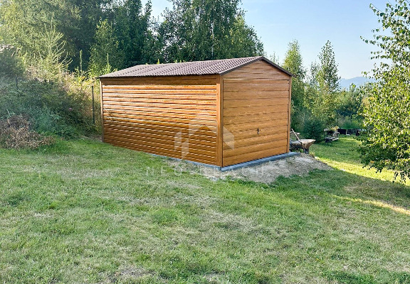 Ogłoszenie - Garaż Blaszany 3x5m - Brama Uchylna - Jasny orzech - Drewnopodobny - Dach Dwuspadowy NB281 - Konin - 6 300,00 zł