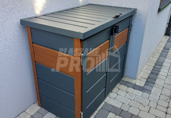 Ogłoszenie - Zabudowa koszy na śmieci wiata śmietnikowa obudowa kubłów 120x65x110 cm 2x120L antracyt + złoty dąb GP339 - Nysa - 2 450,00 zł