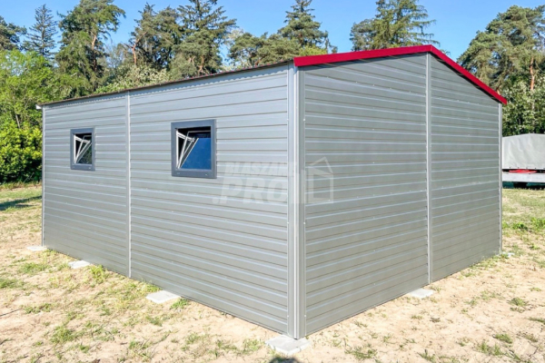 Ogłoszenie - Garaż Blaszany 5,5x6m Brama Uchylna - Drzwi - 2x Okno - Srebrny -  Antracyt - Dach Dwuspadowy GP415 - Elbląg - 14 100,00 zł