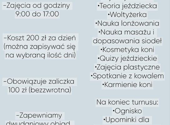 Ogłoszenie - Półkolonie jeździeckie - Grodzisk Mazowiecki - 200,00 zł