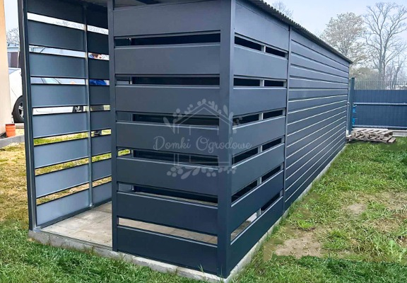 Ogłoszenie - Schowek domek ogrodowy 6x2m + wiata 1,5m Brama dwuskrzydłowa  antracyt dach spad w tył ID815 - Nowy Sącz - 8 400,00 zł