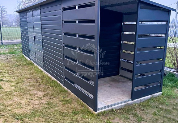 Ogłoszenie - Schowek domek ogrodowy 6x2m + wiata 1,5m Brama dwuskrzydłowa  antracyt dach spad w tył ID815 - Nowy Sącz - 8 400,00 zł