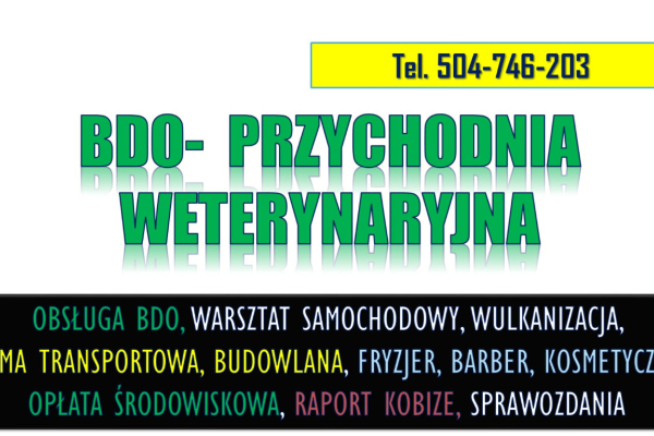 Ogłoszenie - Raport BDO dla gabinetu weterynaryjnego, tel. 504-746-203, sprawozdanie, pomoc.  Sprawozdanie o wytworzonych odpadach.