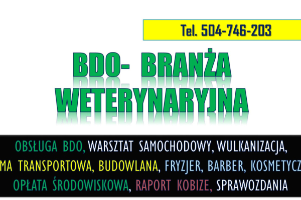 Ogłoszenie - Raport BDO dla gabinetu weterynaryjnego, tel. 504-746-203, sprawozdanie, pomoc.  Sprawozdanie o wytworzonych odpadach.