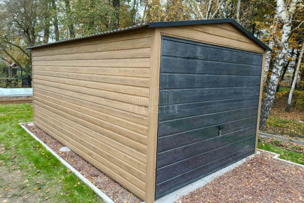 Ogłoszenie - Garaż blaszany 3x6m - Brama uchylna - Winchester - Sosna norweska - Drewnopodobny - Dach dwuspadowy TS894 - Kalisz - 7 250,00 zł