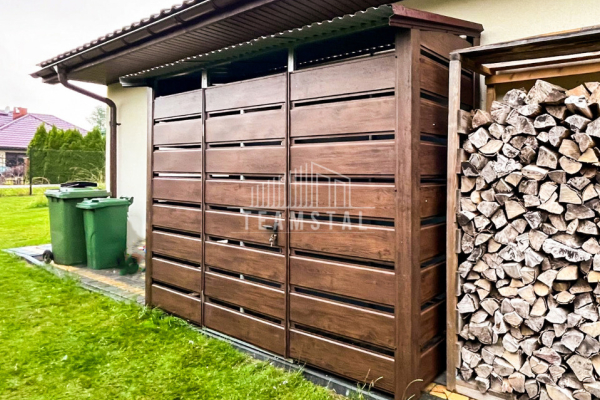 Ogłoszenie - Wiata śmietnikowa Schowek -  3x0,8m - zabudowana  panelami - Drzwi - drewnopodobny - dach spad w przód TS893 - Poznań - 3 650,00 zł