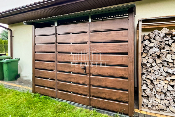 Ogłoszenie - Wiata śmietnikowa Schowek -  3x0,8m - zabudowana  panelami - Drzwi - drewnopodobny - dach spad w przód TS893 - Poznań - 3 650,00 zł