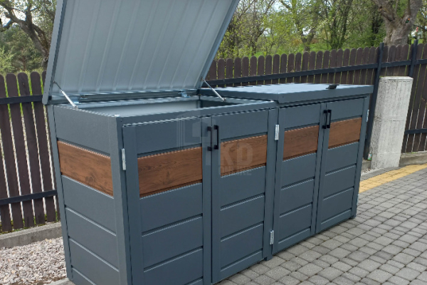 Ogłoszenie - Zabudowa koszy na śmieci wiata śmietnikowa obudowa kubłów 275x80x120 cm 4x240L antracyt + ciemny orzech TKD340 - Przemyśl - 4 490,00 zł