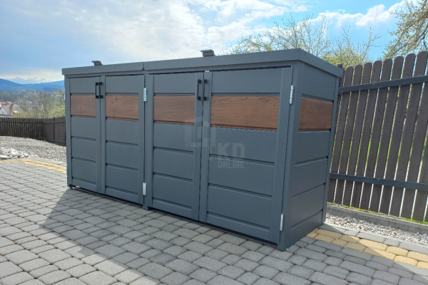 Ogłoszenie - Zabudowa koszy na śmieci wiata śmietnikowa obudowa kubłów 275x80x120 cm 4x240L antracyt + ciemny orzech TKD340 - Przemyśl - 4 490,00 zł