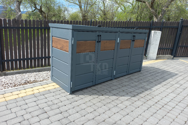 Ogłoszenie - Zabudowa koszy na śmieci wiata śmietnikowa obudowa kubłów 275x80x120 cm 4x240L antracyt + ciemny orzech TKD340 - Przemyśl - 4 490,00 zł
