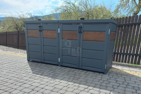 Ogłoszenie - Zabudowa koszy na śmieci wiata śmietnikowa obudowa kubłów 275x80x120 cm 4x240L antracyt + ciemny orzech TKD340 - Przemyśl - 4 490,00 zł