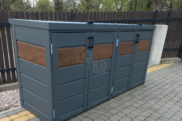 Ogłoszenie - Zabudowa koszy na śmieci wiata śmietnikowa obudowa kubłów 275x80x120 cm 4x240L antracyt + ciemny orzech TKD340 - Przemyśl - 4 490,00 zł