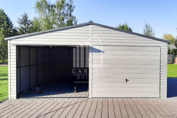 Ogłoszenie - GARAŻ BLASZANY 6,5m x 6m poziom - dwuspad - 2x Brama uchylna - biały + antracyt ID166 6,5x6 - Sosnowiec - 17 530,00 zł