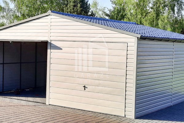 Ogłoszenie - GARAŻ BLASZANY 6,5m x 6m poziom - dwuspad - 2x Brama uchylna - biały + antracyt ID166 6,5x6 - Sosnowiec - 17 530,00 zł