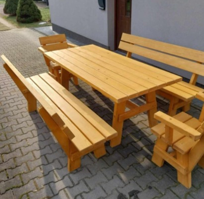 Ogłoszenie - Meble ogrodowe drewniane stół 2 ławki 2 fotele - Myślenice - 2 100,00 zł