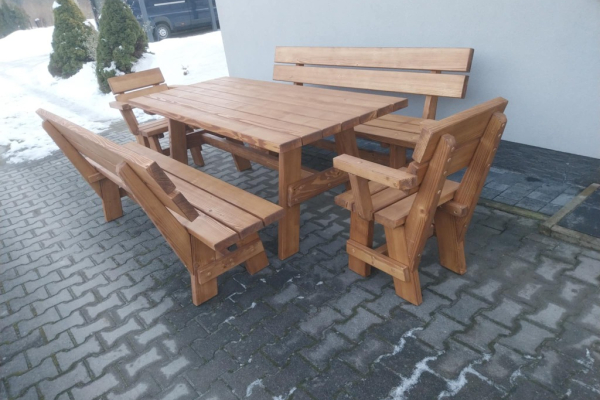 Ogłoszenie - Meble ogrodowe drewniane stół 2 ławki 2 fotele - Myślenice - 2 100,00 zł