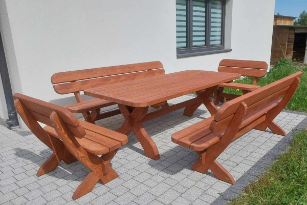 Ogłoszenie - Meble ogrodowe drewniane stół 2 ławki 2 fotele - Myślenice - 2 100,00 zł