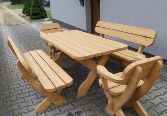 Ogłoszenie - Meble ogrodowe drewniane stół 2 ławki 2 fotele - Myślenice - 2 100,00 zł